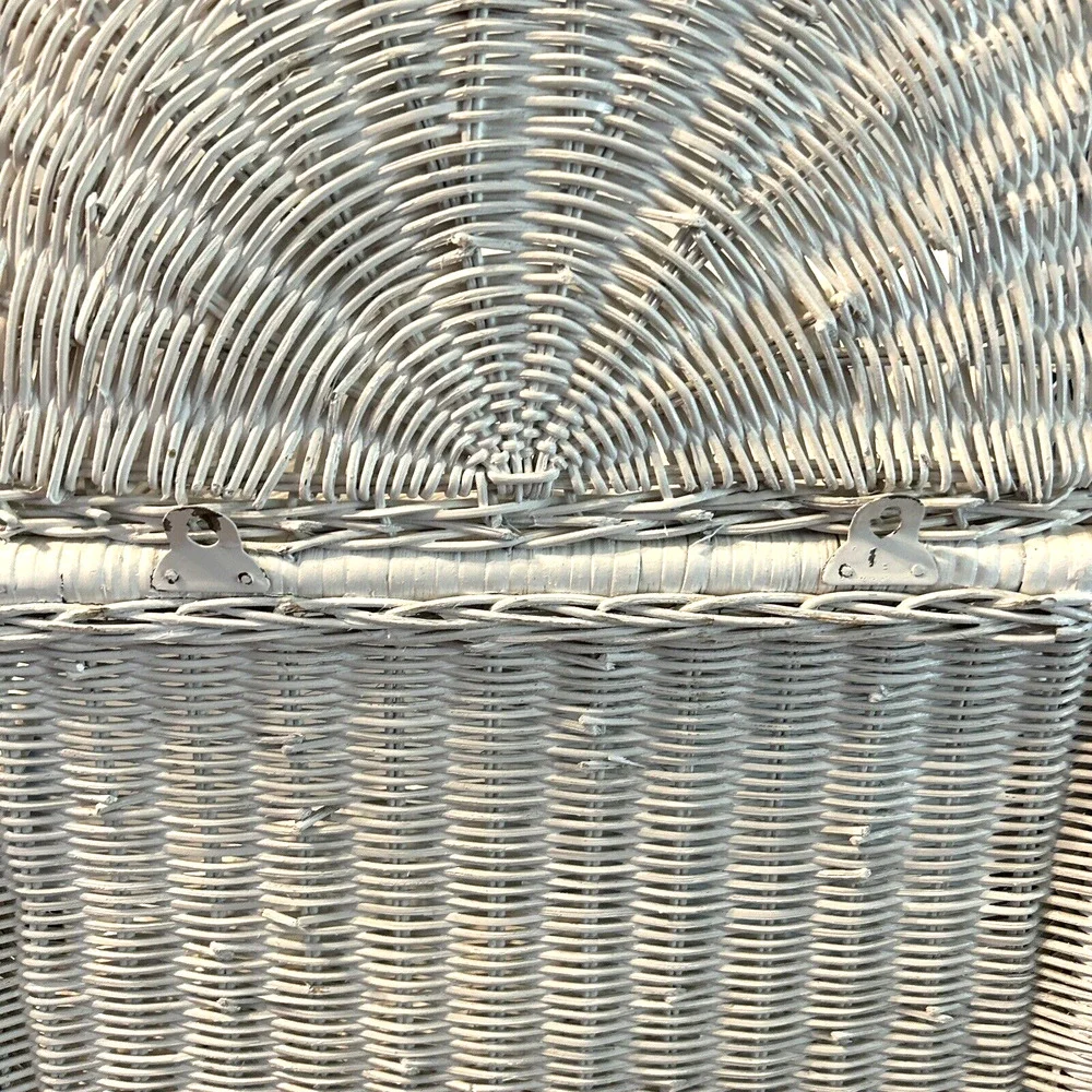 Vintage White Wicker Wall Shelf 2 Tier Hanging Standing Boho Cottage Farmhouse
